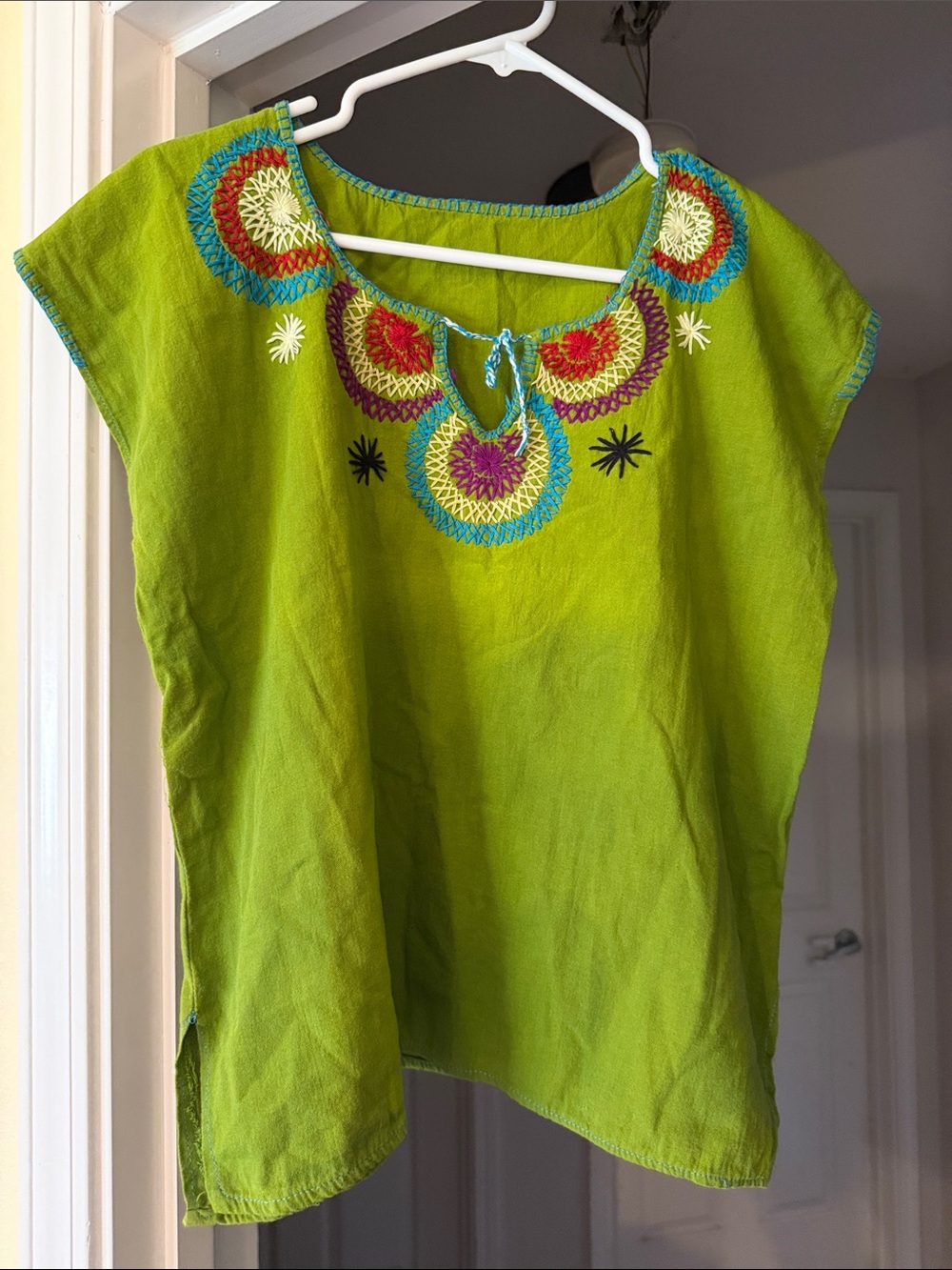 Embroidered Handmade Green Women’s Peasant Top - Green